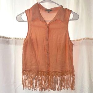Charlotte Russe Peach Sleeveless Blouse with Fringe